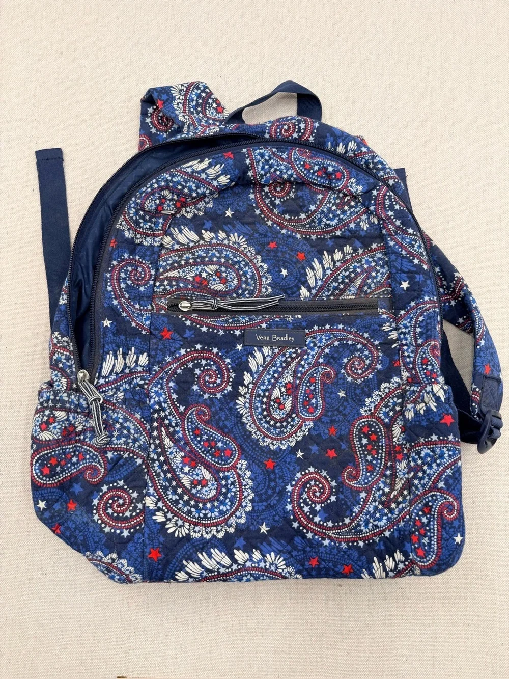 Vera Bradley Navy Paisley Quilted  Backpack with Red Stars